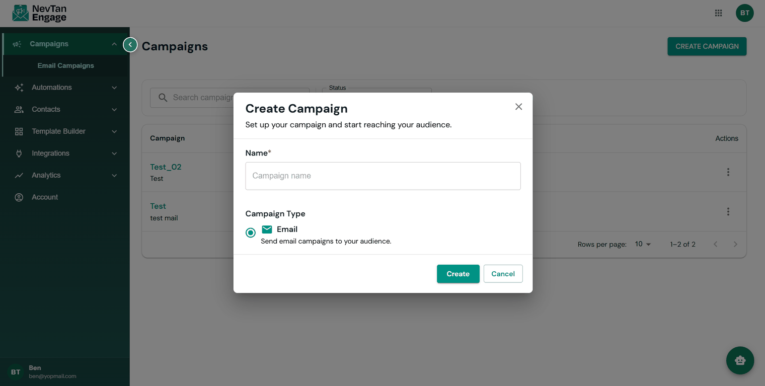 The Create Campaign dialog