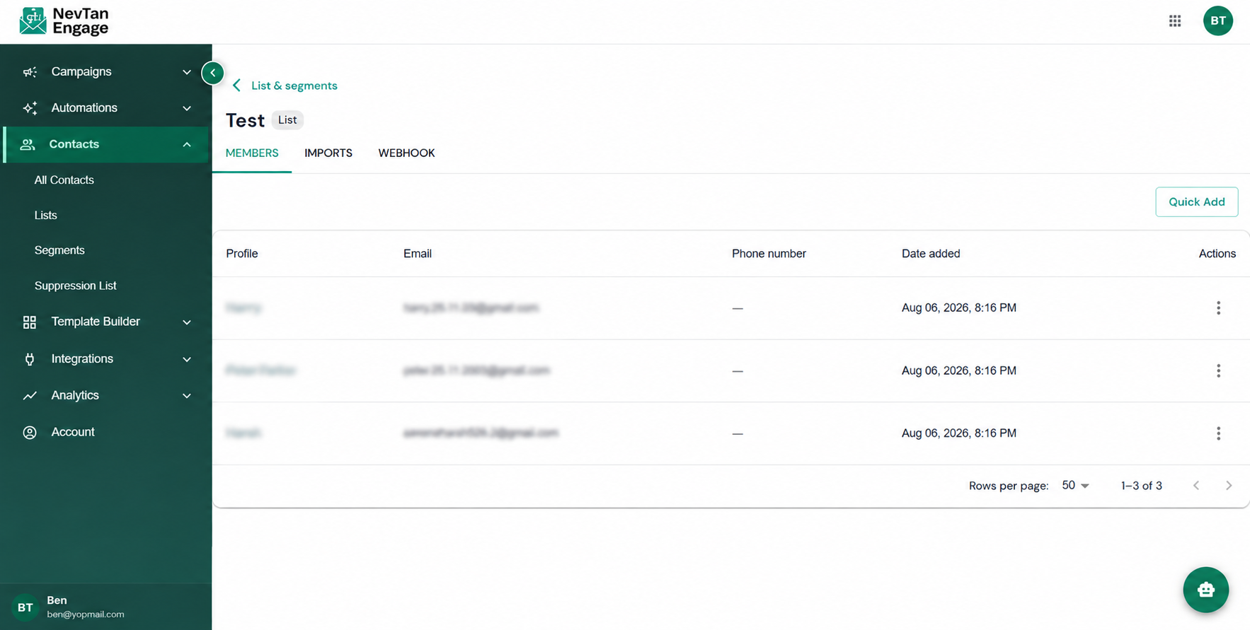The Imports tab showing import statuses